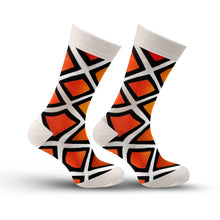 Load image into Gallery viewer, Orange & White Geo Socks